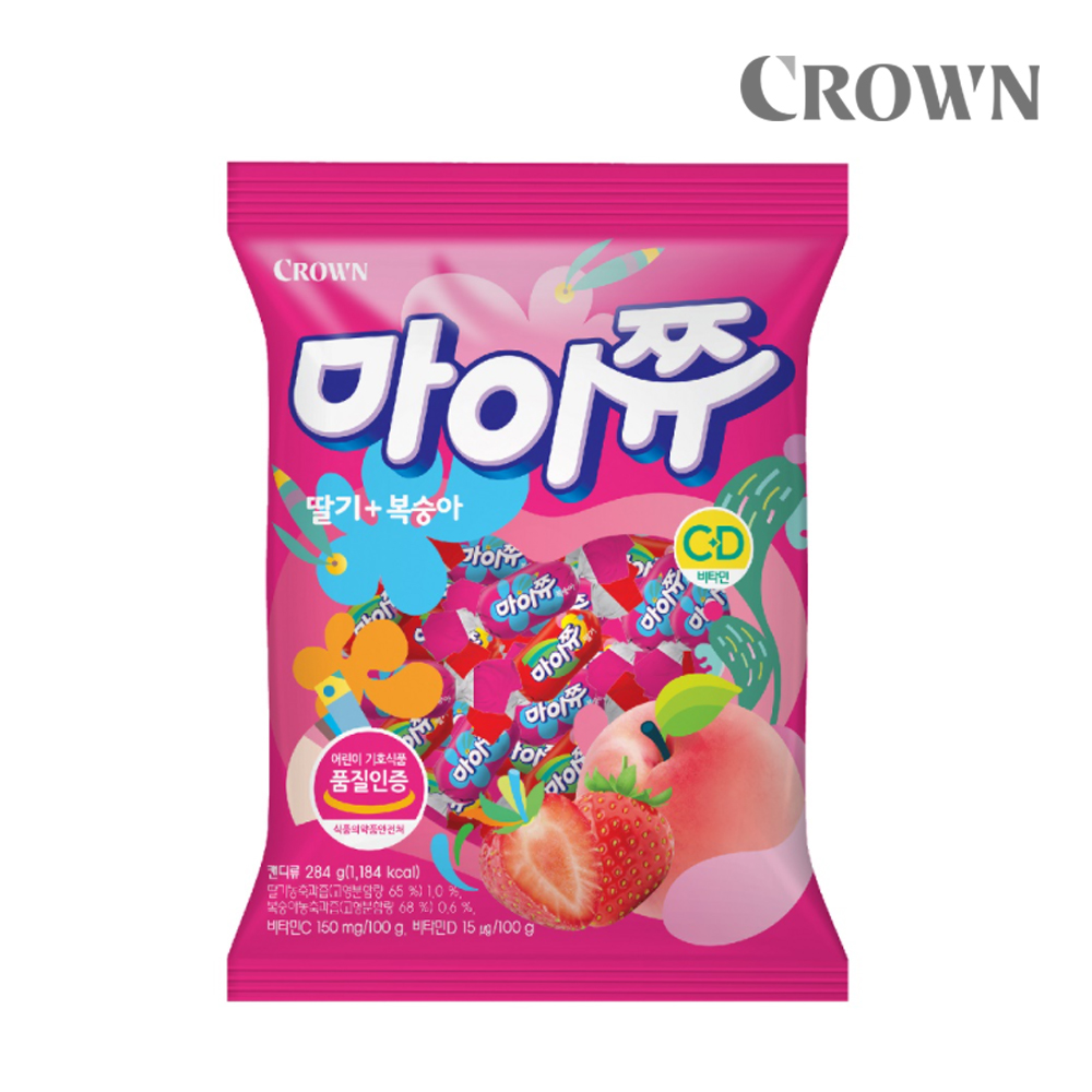 캔디 크라운 마이쮸 딸기+복숭아 284g/사탕