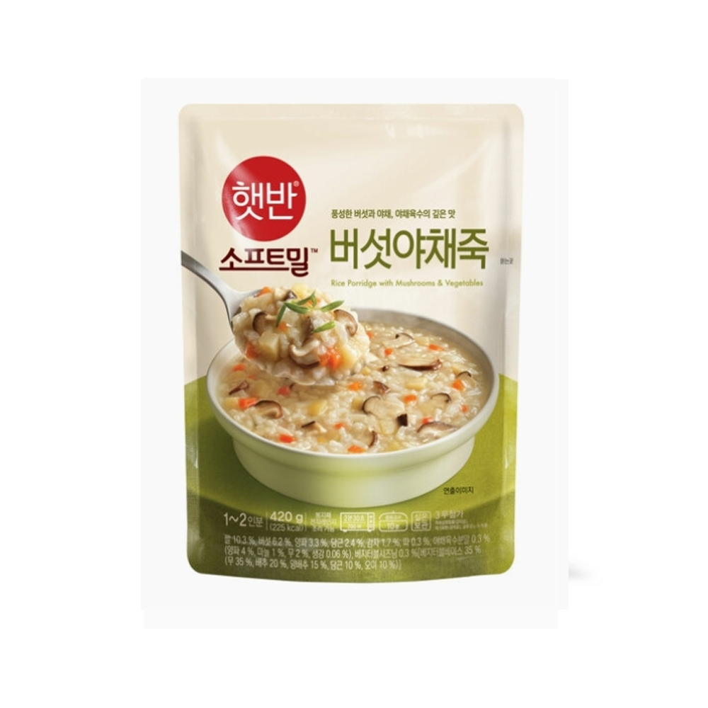 CJ 햇반소프트밀 버섯야채죽 파우치 420g/즉석죽/간편식